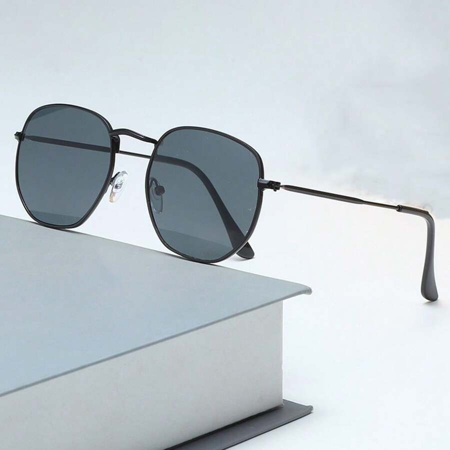 1 件装复古金属圆框时尚眼镜，超大尺寸，适合男士 - 黑色 - 查看 1