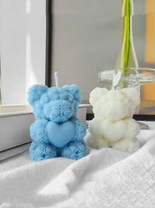 1 Stück Süß Herz-Bär & Rosen-Bär Serie Wachsform, handgefertigte Dekoration Geschenke zum Valentinstag, geeignet für DIY Gips, Harz, Kerzenherstellung Silikonformen
