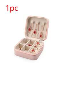 1pc Jewelry Travel Box With Mirror, Small Travel Jewelry Storage Box, Portable Jewelry Box, Travel Mini Storage Display Box, Suitable For Rings, Earrings And Necklaces For Women Storage Organizer Travel Essentials Back To School Dormitory Storage