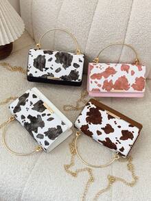 1pc Women Contrast Color Embroidered Cow Pattern Soft Flap Cover Handbag, Suitable For Outing, Photography, Travel, And Visiting, Tote & Shoulder Bag - Multicolor - View 3