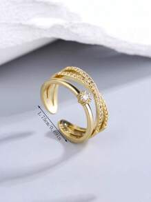 1 pieza Anillo de mujer de lujo de cobre incrustado con circonita cúbica sintética blanca brillante, adecuado para uso durante todo el año