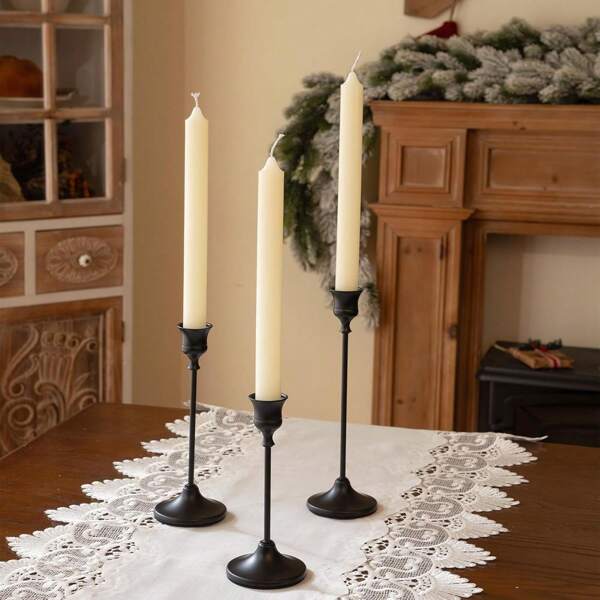 3 PiecesBlack Flared Candle Holders, Festive Decor For Weddings And Parties
