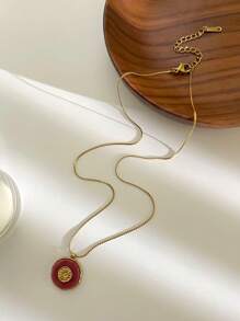 Monlansher Nuova collana con ciondolo rotondo in pietra lavorato a mano in acciaio inossidabile per donna, gioielleria di moda minimalista di lusso, disponibile in più colori