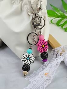 1 件夏日清新粉色和白色花卉硅胶水晶球、仿珍珠圈、可拆卸钥匙扣、包包吊坠、防丢失钥匙扣、送给朋友、家人、女朋友的礼物、汽车配件包包饰品 - 彩色 - 查看 8