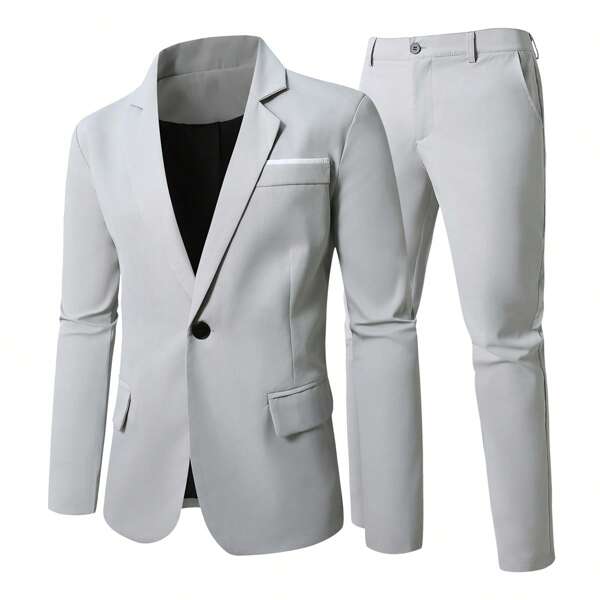 Men's Casual Suit Set, Including Jacket And Pants, Versatile For Spring And Autumn