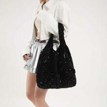 Tote Bag For Women Blingbling Sequin Shoulder Bag Hobo Bag Luxury Designer Handbag Slouchy Underarm Bag For Work Travel Shopping