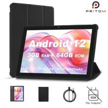 PRITOM Tablette Android (Quad-Core 2.0Ghz/3Go RAM/64Go Rom Prend en charge l'extension SD 1To/Écran IPS 10,1 pouces 1280*800/Wi-Fi 5G 802.11ac/BT 5.0/6000mAh/USB-C/Caméra double 2.0 MP + 8.0 MP/ avec étui gratuit (sans adaptateur)