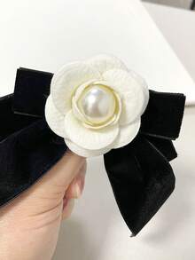 Bros Pin Kerah Bunga Kamelia Pita Matte Baru Gaya Korea Mewah, Bros Bunga Pita untuk Wanita - Krem 0975 - View 10