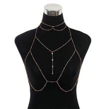 1 pieza Collar con cadena de cuentas de strass de moda, cadena corporal exagerada de estilo europeo y americano, diseño creativo