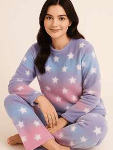 Women's Fleece Pajamas Winter Furry Smara Modas New Collection - 霧霾藍 - 查看 3
