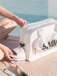 1 Peça Bolsa Grande de Moda Simples com Capacidade Ampla, Bolsa Transversal de Compartimento Único, Bolsa Separadora de Seco e Úmido, Bolsa Multibolso com Bolso Visível, Bolsa a Prova d'Água a Laser para Praia, Viagem Curta, Negócios, Viagem, Natação, Fitness, Praia, Armazenamento, Esportes, Fitness, Multiuso para Carregar Roupas, Sapatos, Cosméticos, Bolsa de Viagem, Necessidades de Viagem, Férias, Verão, Volta às Aulas, Bolsa Escolar, Bolsa Impermeável para Artigos de Higiene Pessoal