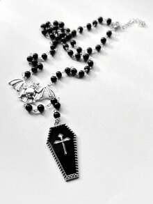 1 件时尚个性化金属树脂多色几何蝙蝠十字剑串珠吊坠项链，适合派对、日常佩戴、万圣节、珠宝、服装配饰 - 彩色 - 查看 10