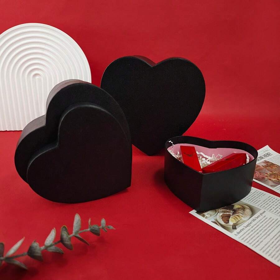 3pcs Heart-Shaped Gift Boxes In Black, Pink, Red, Orange, Thank You Gift Boxes, Birthday Wedding Party DIY Gift Boxes, Blind Box For Lipstick Necklace Jewelry Storage - Multicolor - View 1