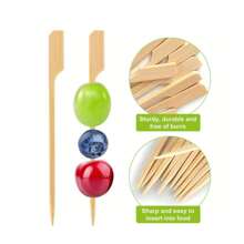 200pcs/100pcs/50pcs/10pcs Natural Bamboo Skewers, Smooth & Splinter-Free. Appetizers, Flat Bamboo Sticks. Snacks, Fruits, Seafood, Sausages. Suitable For Restaurants, Night Markets, Weddings, Parties, Picnics, Outdoor Activities