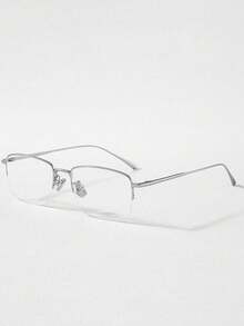 Ultra Light Half Frame Anti Fatigue Glasses For Men Women Non-Prescription Pc Lenses Fashion Glasses, Rectangular Design, Stainless Steel Material, Suitable For Various Occasion, Glasses Case Included - Multicolor - View 5