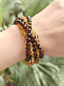 Natural Baltic Amber Beaded Layer Bracelet Or Necklace Million Years Gemstone Resin Fossilized Stone Indie Fashion Accessorize For Couple Nature Stone Gift