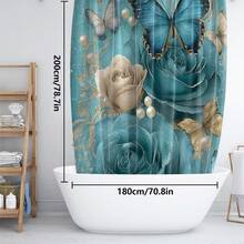 1pc/4pcs Floral Butterfly Multifunctional Bath Decor Set, Including Waterproof Shower Curtain With 12 Hooks, Anti-Slip Bath Mat, U-Shaped Toilet Mat, And Round Toilet Lid Cover, Ideal For Bathroom Scenes Bathroom Accessories Back To School