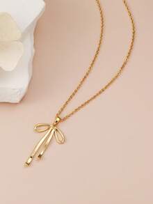 1 件金色蝴蝶结蝴蝶结吊坠锁骨链套装简约可爱时尚女孩百搭高端项链时尚简约蝴蝶结吊坠项链 - 金色 - 查看 7
