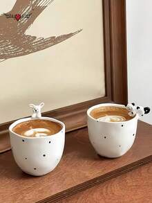 可爱釉面3D猫咪带柄咖啡杯、兔子攀爬陶瓷杯、大象陶瓷杯、企鹅拿铁艺术杯 - 彩色 - 查看 7