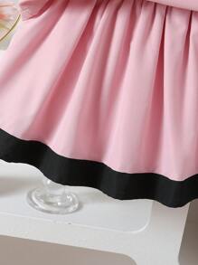 Set de 2 piezas de camisa de manga corta con botones y cuello marinero informal y falda para niñas