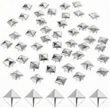 50/100pcs Square Pyramid Studs, 10mm 4-Prong Nailheads, Punk Rock Rivet Spots, For Bags, Shoes, Leather Crafts (Silver Color)