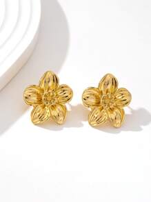 1 par de pendientes minimalistas de flor de metal dorado, adecuados para el uso diario de la mujer y como regalo de joyería