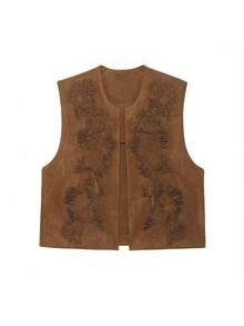 Seelio Spring/Autumn New Women's Embroidered Decoration Fleece Effect Vest