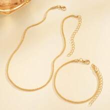 2pcs Minimalist Chain Bracelet & Necklace Jewelry Set For Women, Party/Travel Gift (Necklace Is More Like A Choker, Shorter Length)