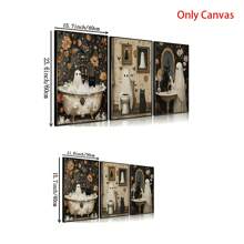 3Pcs Halloween Room Decor Home Decor Bathroom Decor Wall Arts Posters - Ghost Wall Art With Black Cat Funny Gothic Retro Horror Wall Decor Unframed 12x16 Inches ,Halloween Decor Fall Decor
