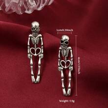 Vintage Hollowed Out Antique Silver Skull Earrings With Exaggerated And Quirky Personality, Skull Alloy, Festive Atmosphere, Creative Single Item Female Earrings