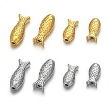 5/10 件 304 不锈钢时尚简约 18k 镀金尺寸款式 1 毫米孔小鱼形珠子，手工制作，女士日常佩戴 DIY 珠宝配饰珠子 - 串珠 - 查看 5