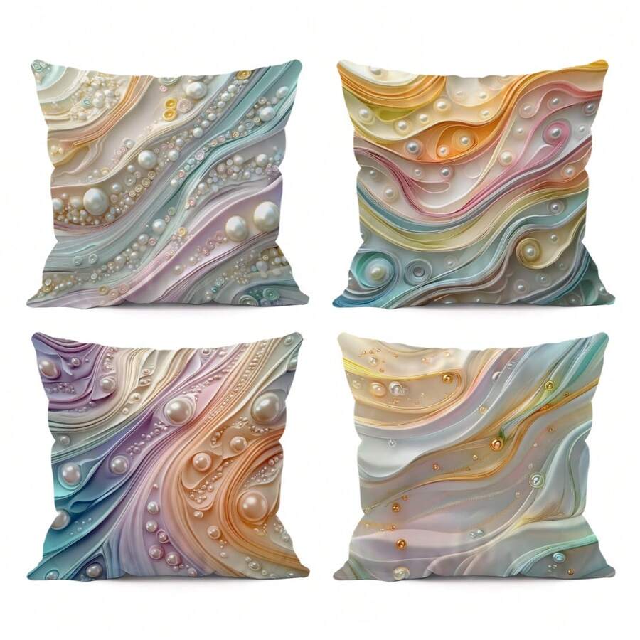 4pcs Pearl Textured Pillow Cover Set, Single-Sided Print, 45*45cm - Multicolor - View 1