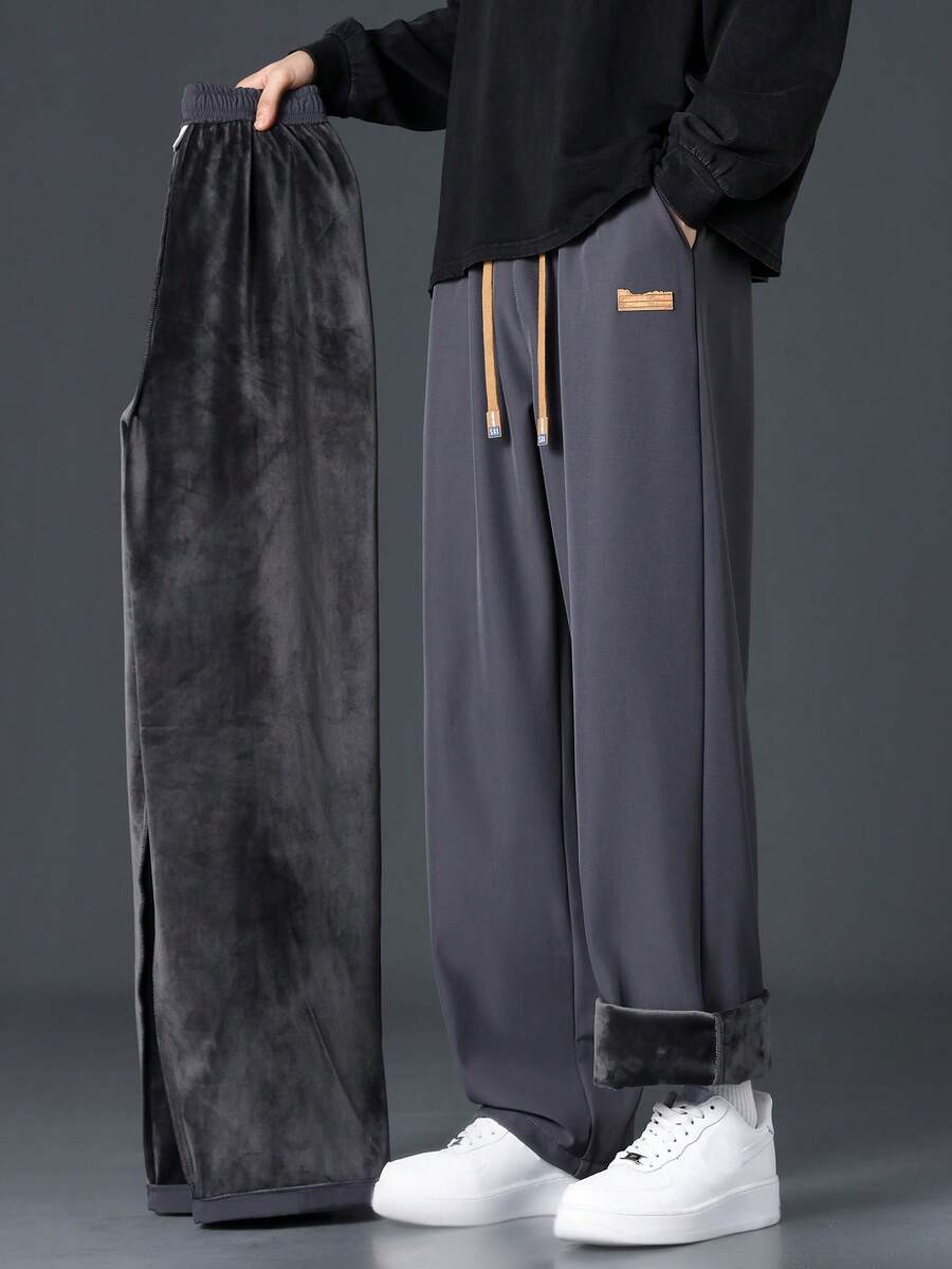 Men's Fashionable Casual Thick Straight Leg Pants - Dark Grey - View 1