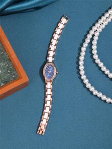 1 Peça Relógio de Quartzo Feminino Clássico Minimalista com Pulseira de Cerâmica Branca, Mostrador Oval Incrustado de Zircônia, Adequado para o Dia a Dia, Festas, Presentes de Aniversário