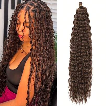 1pc Bohemian Goddess Braided Hair Extension - Deep Wavy, Low-Temperature Fiber Synthetic Hair For Women, Elegant Water Wave Style, Multiple Colors Available, Perfect For Braiding, Braiding Hair Extension | Bohemian Style | Low Temperature Fiber, Hair Accessories