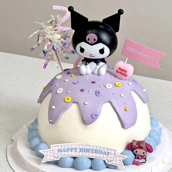 Sanrio 6-Piece Set Of Sanrio Kuromi Birthday Party Cake Decorations, Holiday Baking Plugins, Cake Ornaments, Baking Dessert Table Decoration Plugin Logos, Essential Accessories For Cake Shops