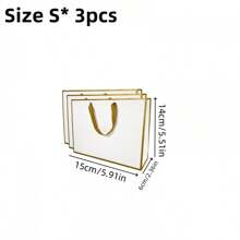3 piezas Bolsas de regalo con borde dorado, para empaquetar regalos de boda, fiestas y vacaciones, bolsas de papel para ropa/joyería