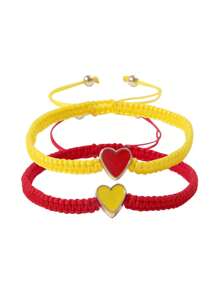 2pcs Heart Handmade Braided Adjustable Couple Bracelet, Suitable For Men And Women, Valentine's Day Gift And Daily Wear
