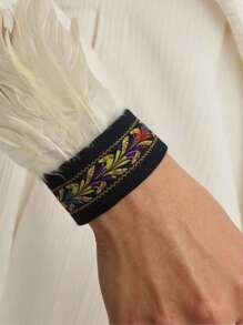 1 paire de brassards avec garniture de plumes dans un style gothique, accessoire de costume pour les fêtes de mascarade et les représentations