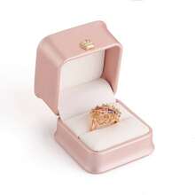 [定制]个性化定制名字 1 件优雅皇冠戒指盒仿皮革镀金铁和天鹅绒内饰珠宝收纳盒适用于婚礼订婚或特殊场合