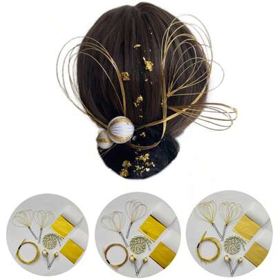 Ergenlik Törenleri, Düğünler ve Mezuniyet Törenleri Mizuhiki İpli Saç Süsleri [Seçebileceğiniz 3 Renk] Altın, Açık Altın ve Şampanya Altını