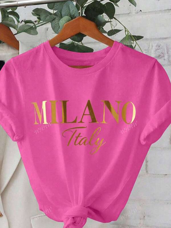 Women Round Neck Simple T-Shirt, Suitable For Summer