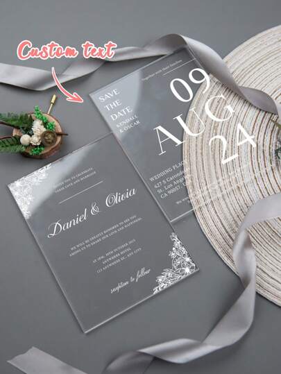 Garden Wedding Invitation Suite, Handmade Paper Wedding Invitation, Deckled Edge Invitation, Romantic Wedding Invites, Blush Pink And Rose Gold Wedding Invites - Acrylic Wedding Invitations - Personalized Wedding Invitation With Monogram Sticker, School Supplies, For Teacher, For Boys And Girls, For Teenagers, Junior High School Students, Middle School Students, High School Senior High School Students, College Students, University Students, Freshman, Sophomore, Underclassmen