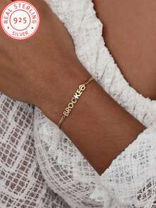 1 Piece 925 Silver Customized Name Bracelet - Stylish And Simple Design, Mother's Day, Christmas, Valentine's Day, Anniversary, Thanksgiving Gift. Best Choice For Friends And Family Gifts - Multicolor - View 3