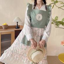 Apron With Adjustable Shoulder Straps And Chest Pockets - Durable High-Quality Polyester Fiber Design, Suitable For Supermarkets, Restaurants, And Milk Tea Shops - Kitchen And Food Service Staff Christmas Gift Dress Available In Two Colors - 淺綠色 - 查看 3