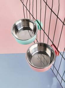 PETSIN 1pc Stainless Steel Hanging Dual-Purpose Pet Bowl With Anti-Spill Fixation For Dog Crate Use