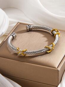 1 件时尚不锈钢 18K 镀金女士混合金属袖口手镯 - 扭曲可堆叠，适合日常和特殊场合，理想的礼物