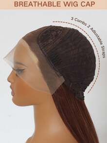 Brown Straight With Blonde Skunk Stripe Lace Front Wig 13x4 HD Transparent Heat-Resistant Synthetic Wig Perfect For Daily Wear & Holidays 24" - 拼色 - 查看 8
