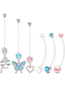 AVYRING 5/6Pcs Pregnancy Belly Bar Plastic Dangly Maternity Belly Button Piercing Jewellery 14 16 18 25 32 35 38mm