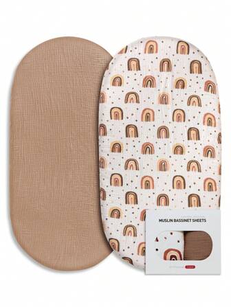 GLLQUEN BABY 2 paquetes de sábanas de muselina para moisés de bebé, almohadilla cambiadora de pañales, moisés ovalados y rectangulares para bebé, certificados Oeko-Tex